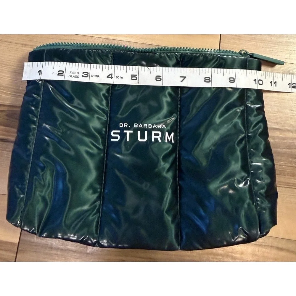 Dr. Barbara Sturm Cosmetic Bag Pouch Dark Green Quilted Puffer Zip Makeup Case